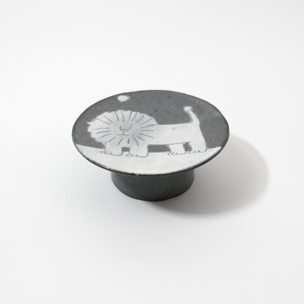 분청 사자 그림 굽접시 9cm