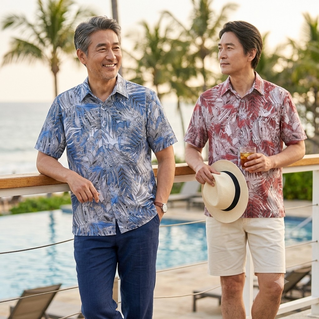 🏅JEANPIERRE 남성 리프하와이안 반팔 셔츠🏅