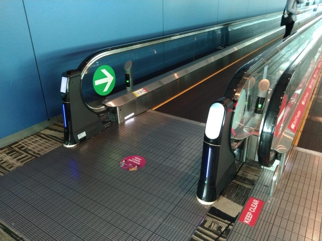WeClean, an escalator handrail coronavirus sterilization cleaner installed at Singapore Changi Airport Terminal 3, 4