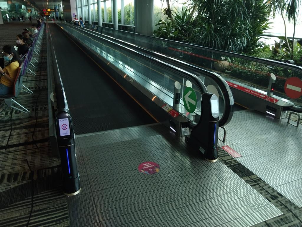 WeClean, an escalator handrail coronavirus sterilization cleaner installed at Singapore Changi Airport Terminal 3, 2