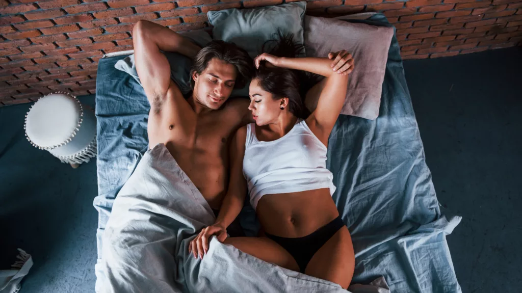 top view of sexy brunette woman in underwear that 2025 03 18 19 53 00 utc