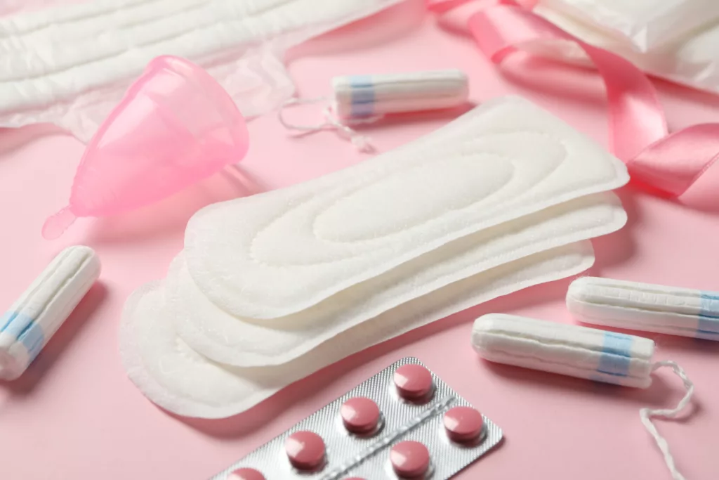 menstruation period accessories on pink background 2025 03 26 04 18 38 utc