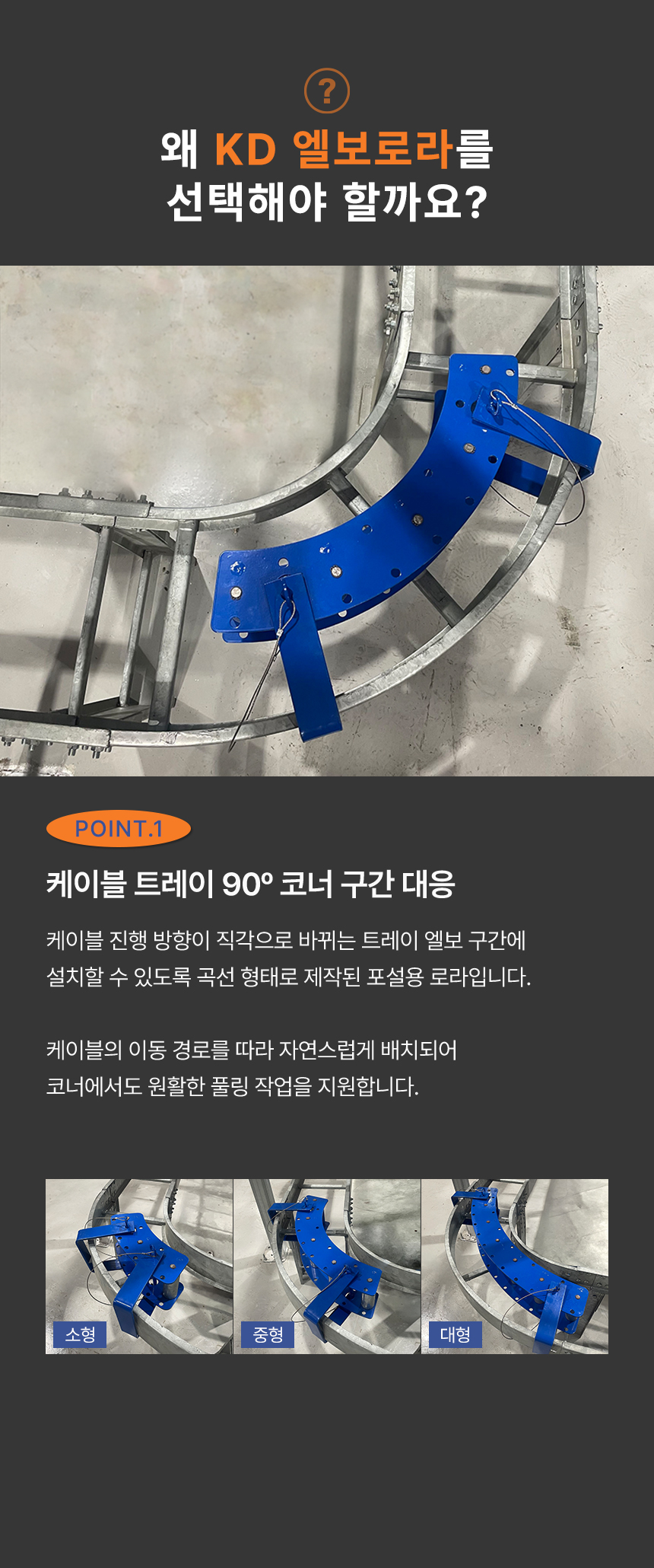 KD 엘보로라 케이블 트레이 90도 코너 포설 풀링 롤러 소형 중형 대형