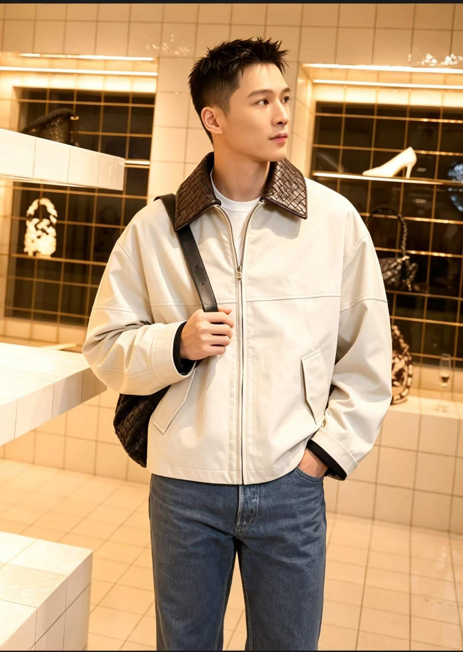 보테가베네타 인트레치아토 가죽 카라 자켓