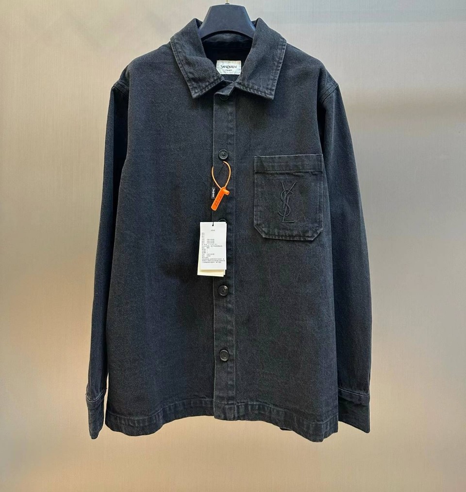 생로랑 YSL 자수 포켓 데님 셔츠