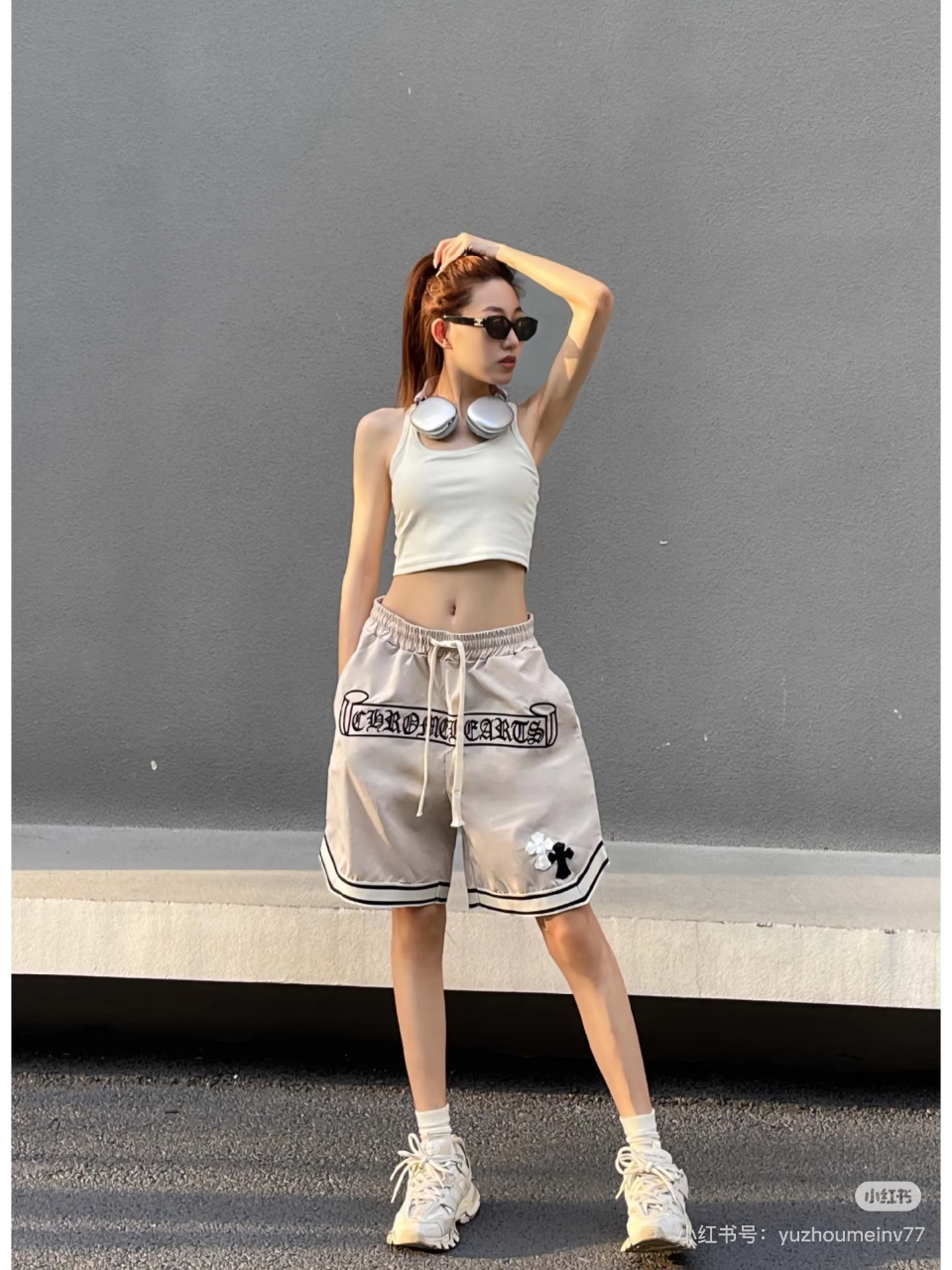 크롬하츠 레터링 십자가패치 반바지