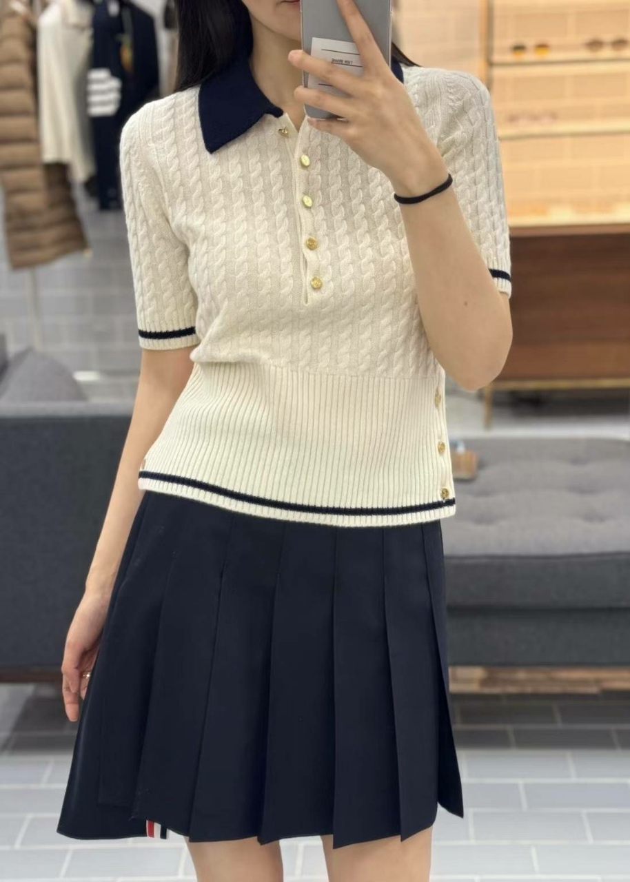 톰브라운 캐시미어 케이블 피케 폴로 셔츠
