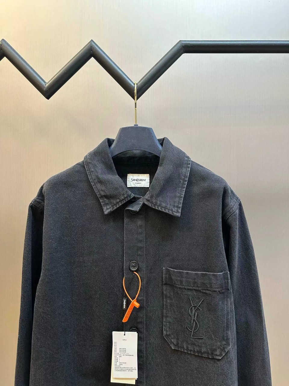 생로랑 YSL 자수 포켓 데님 셔츠