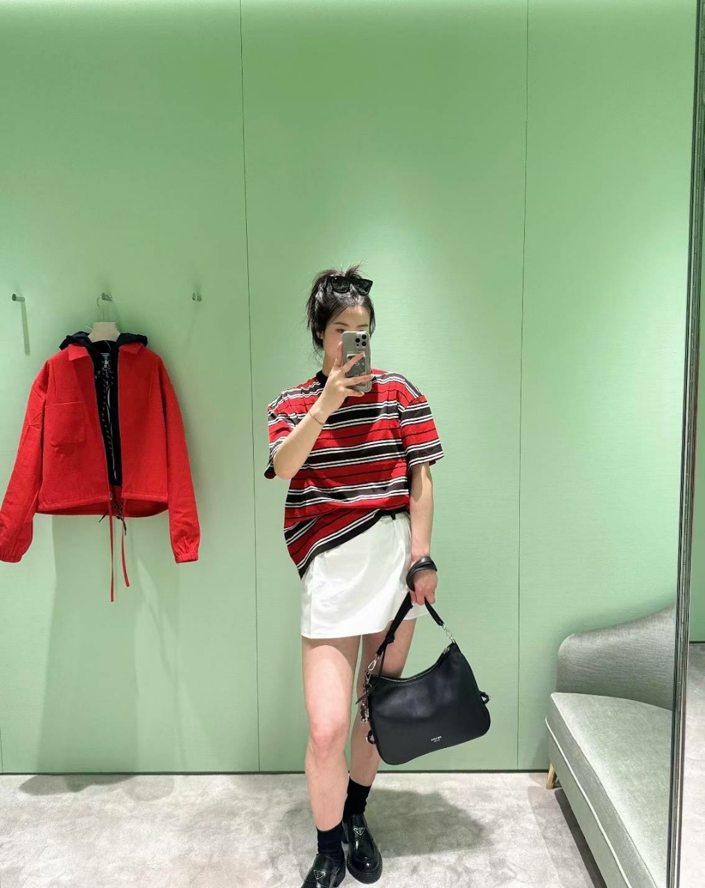 프라다 스트라이프 코튼 포켓 티셔츠