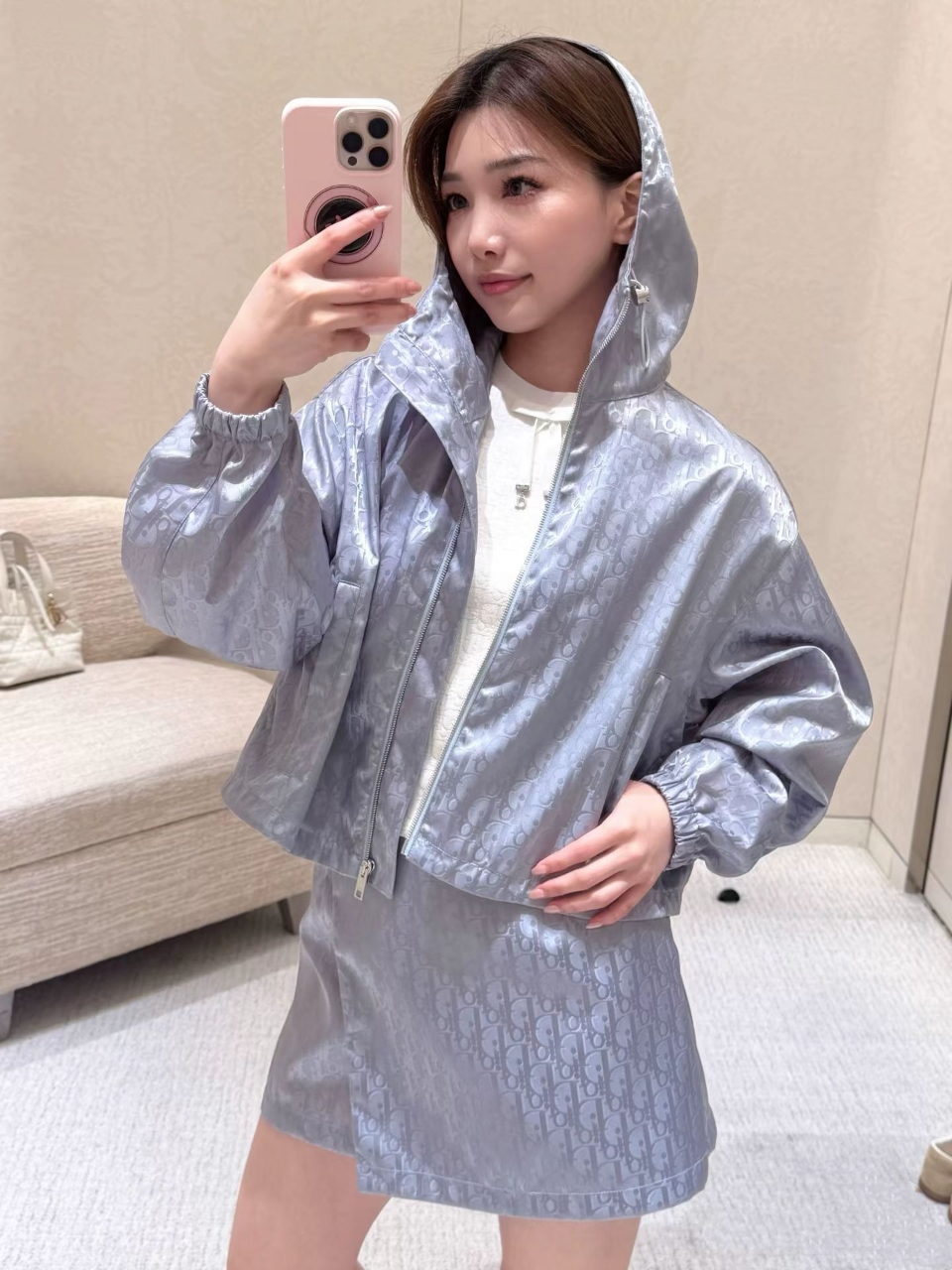 디올 오블리크 숏 후드 자켓