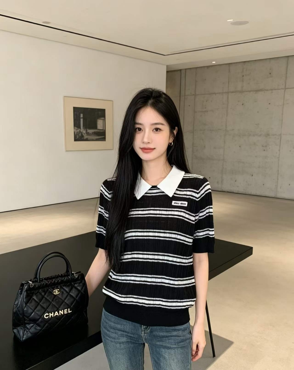 미우미우 스트라이프 니트 폴로셔츠