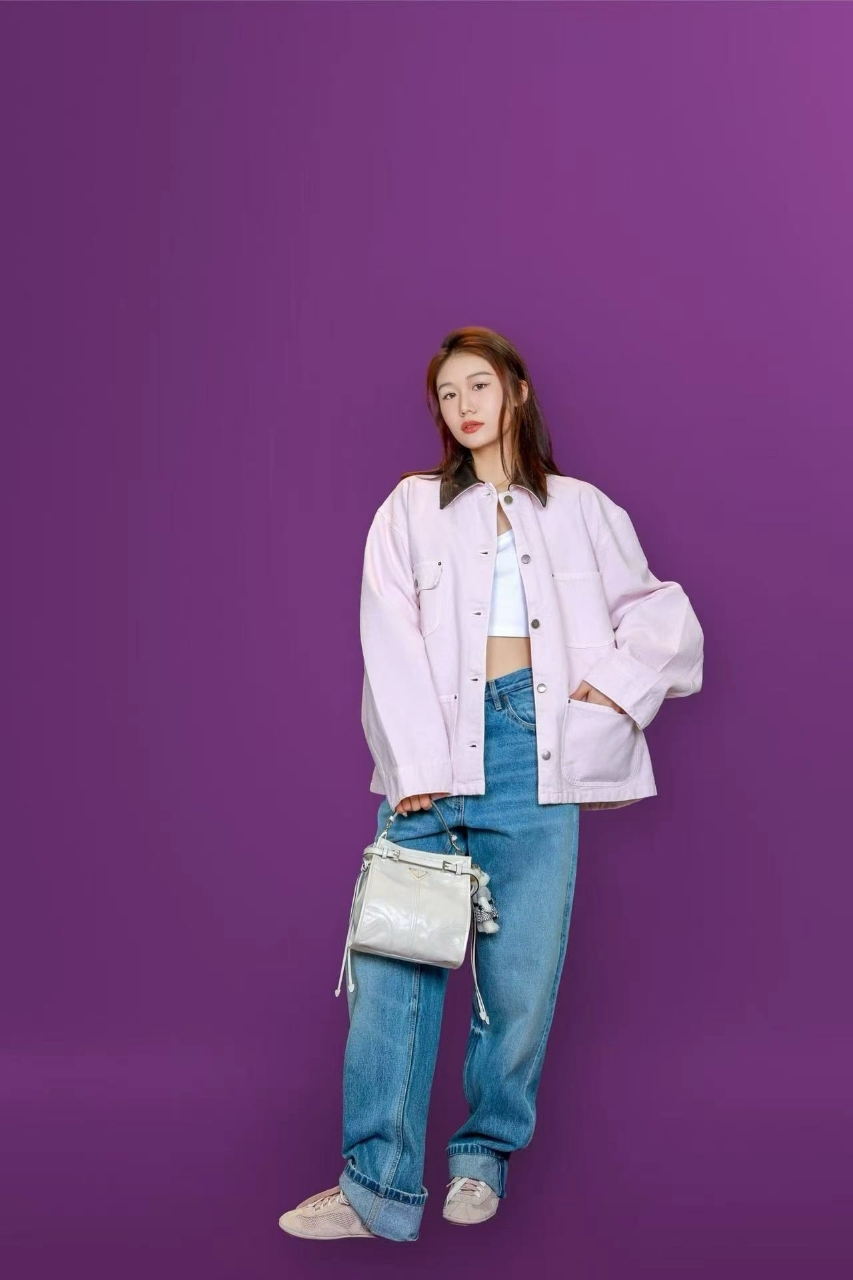 프라다 가죽 카라 데님 자켓