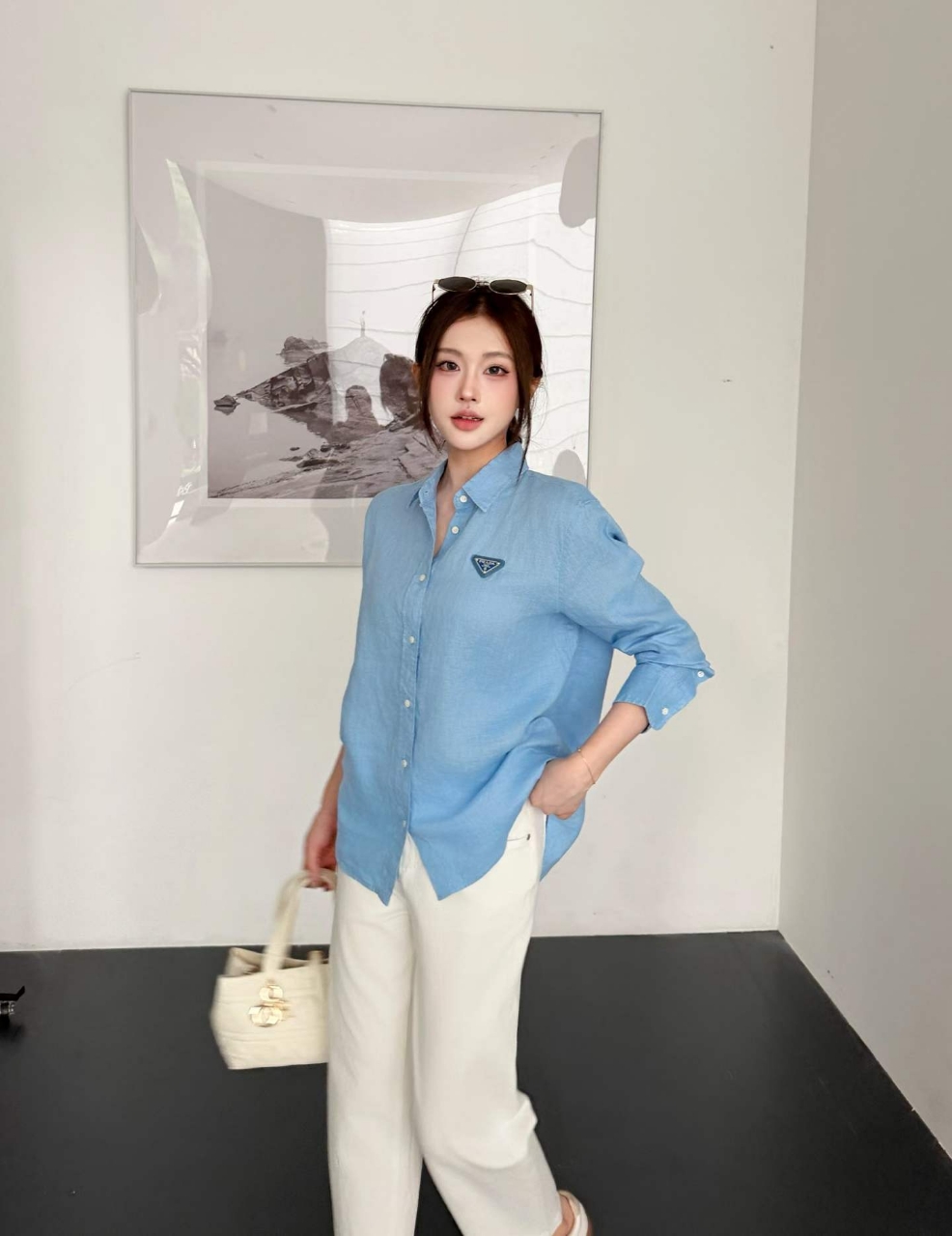 프라다 로고 린넨 셔츠