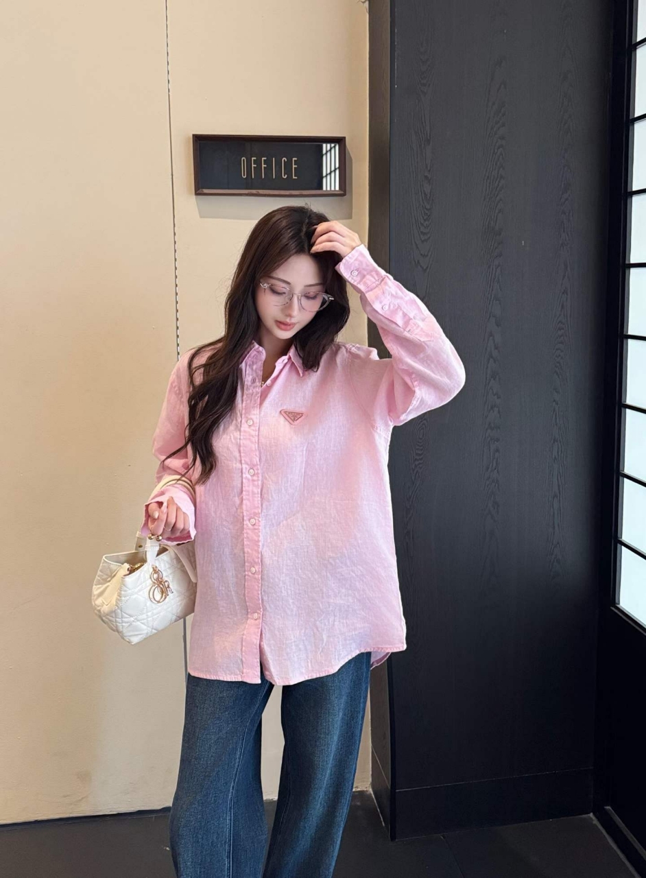 프라다 로고 린넨 셔츠