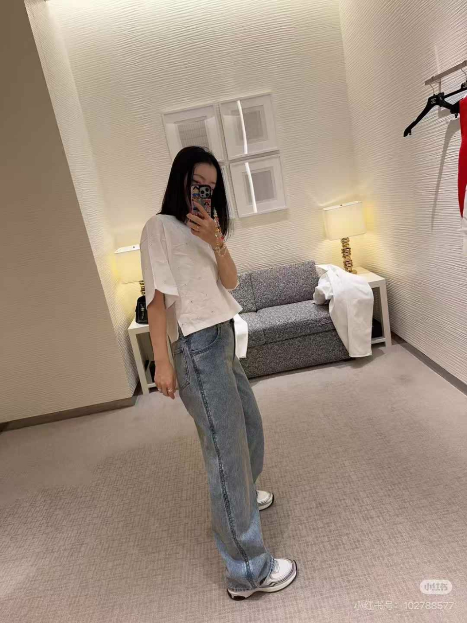 샤넬 체인 자수 와이드 데님 진