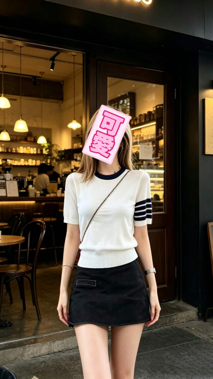 톰브라운 4바 울 실크 헥터 반팔 니트