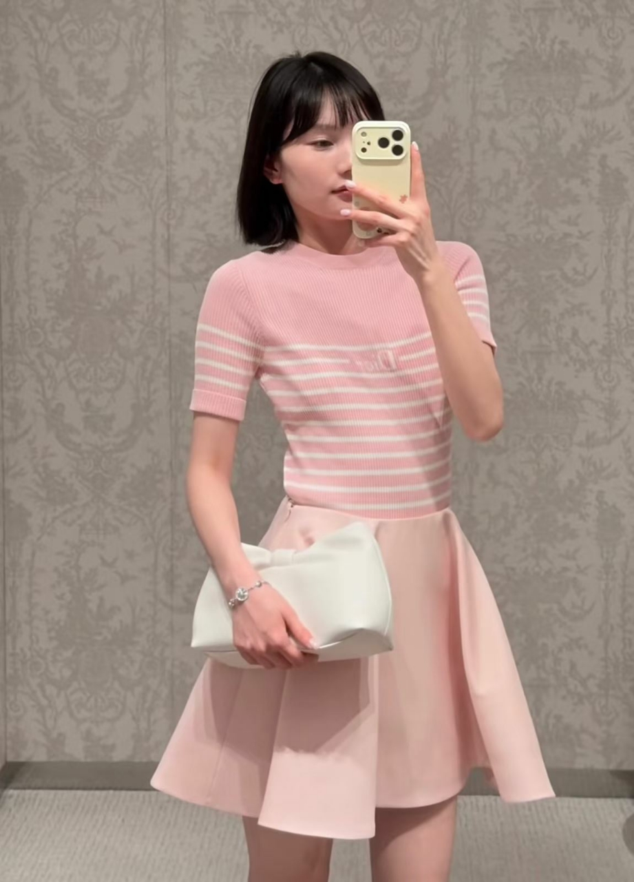 디올 리비에라 피티드 코튼 반팔 니트