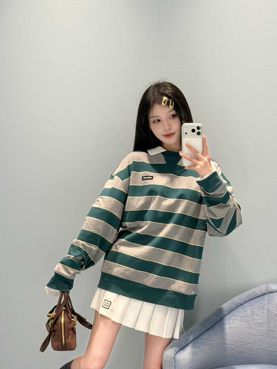 미우미우 스트라이프 코튼 롱슬리브