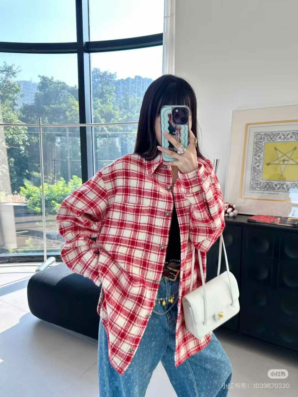 샤넬 체크 플란넬 트위드 셔츠