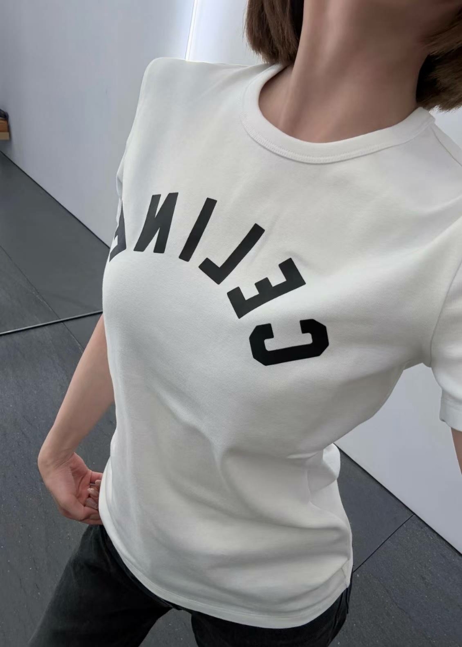 셀린느 리브드 코튼 저지 티셔츠