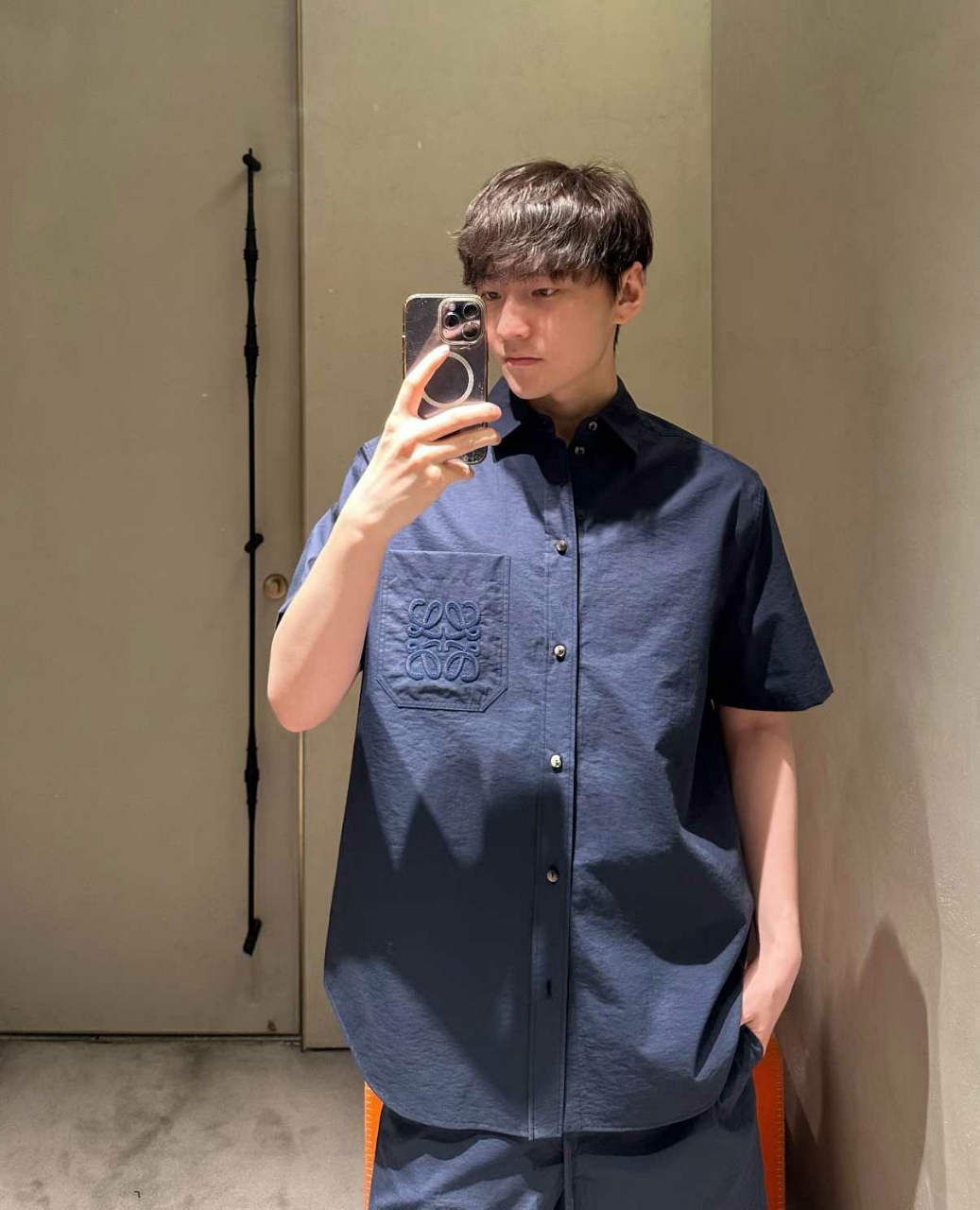 로에베 아나그램 자수 코튼 나일론 반팔 셔츠