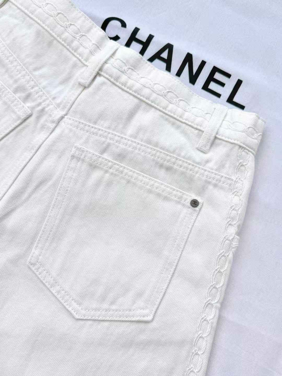 샤넬 체인 자수 와이드 데님 진
