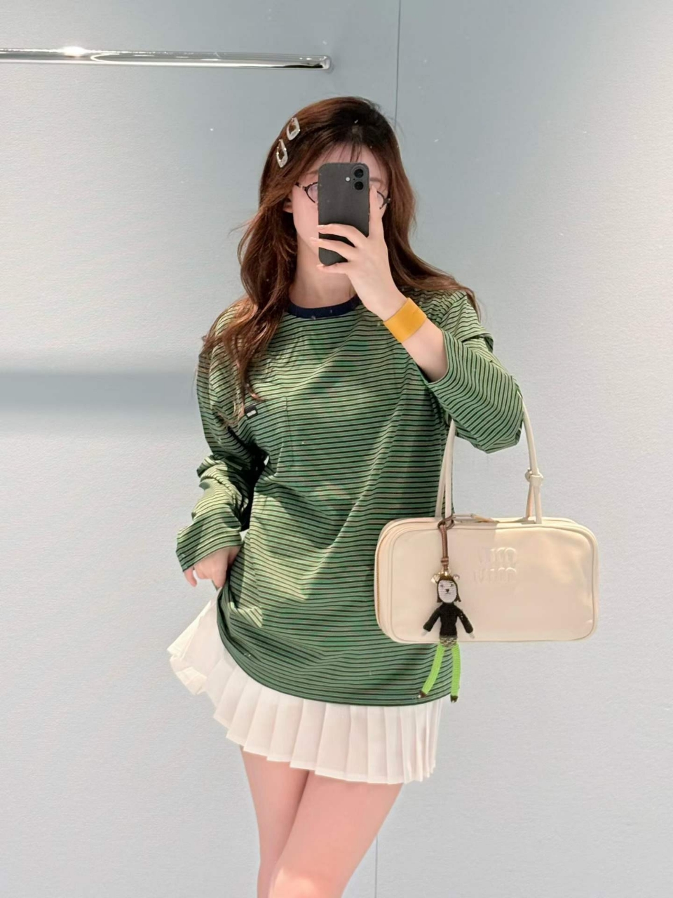 미우미우 스트라이프 포켓 티셔츠