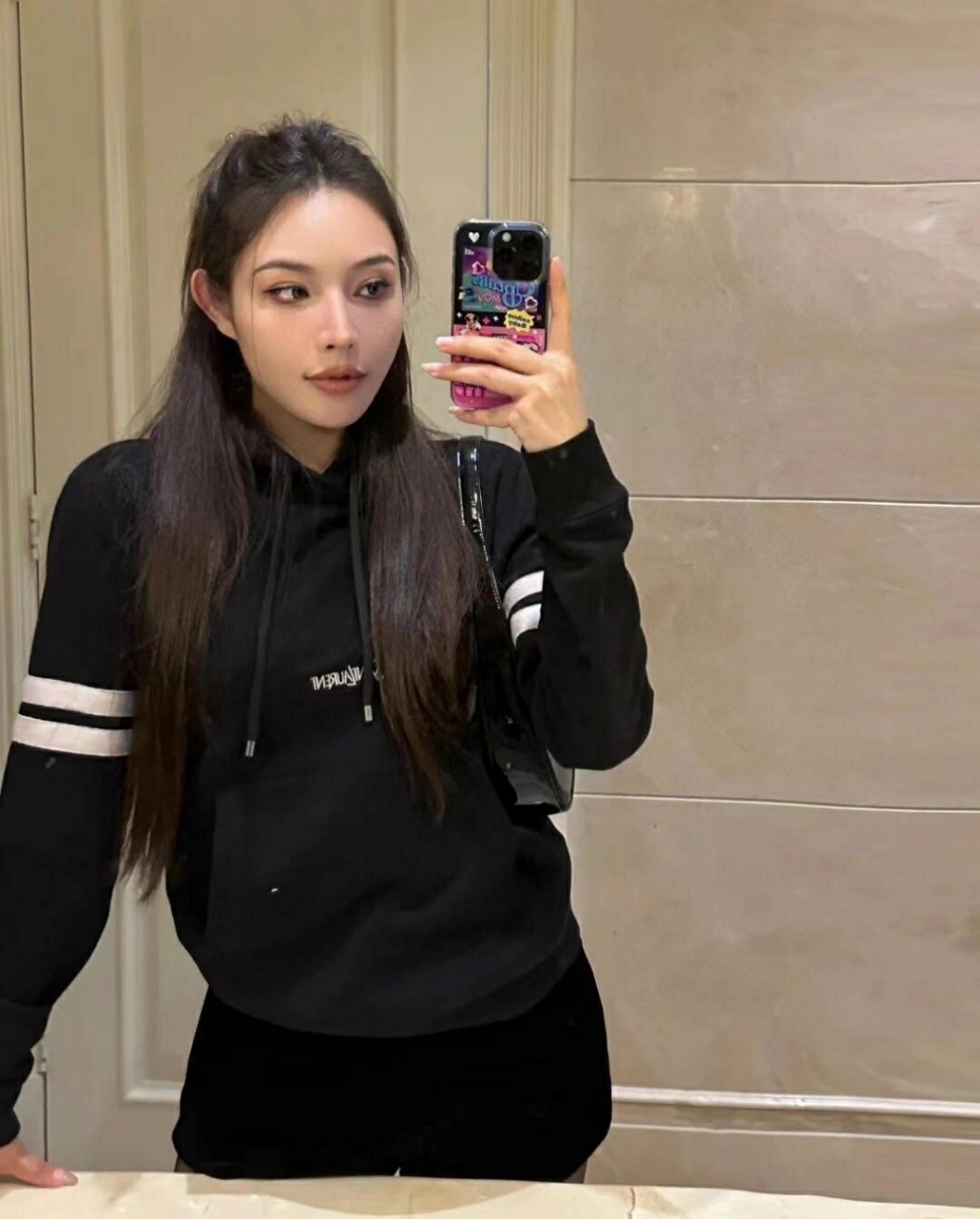생로랑 자수 후드