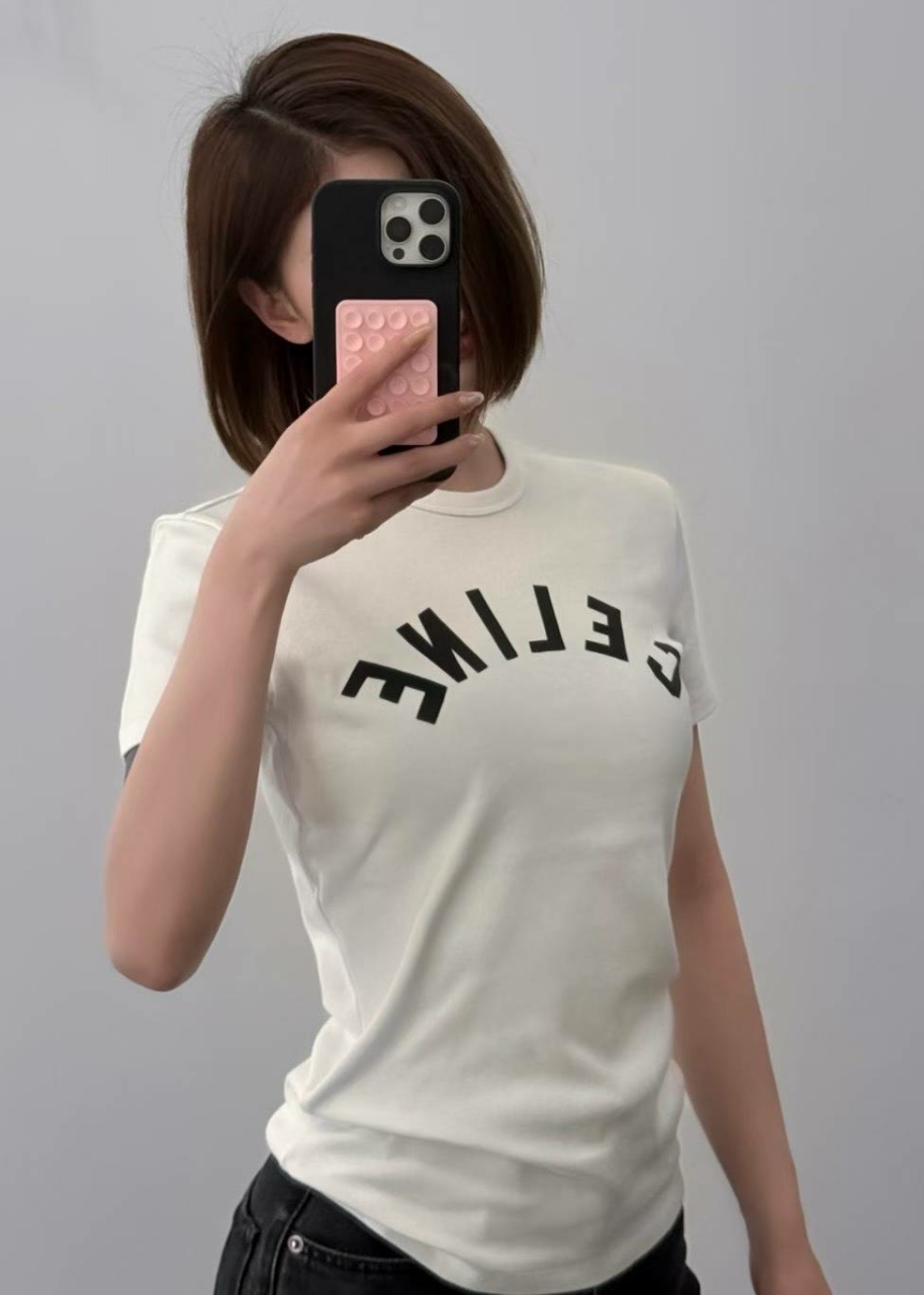 셀린느 리브드 코튼 저지 티셔츠