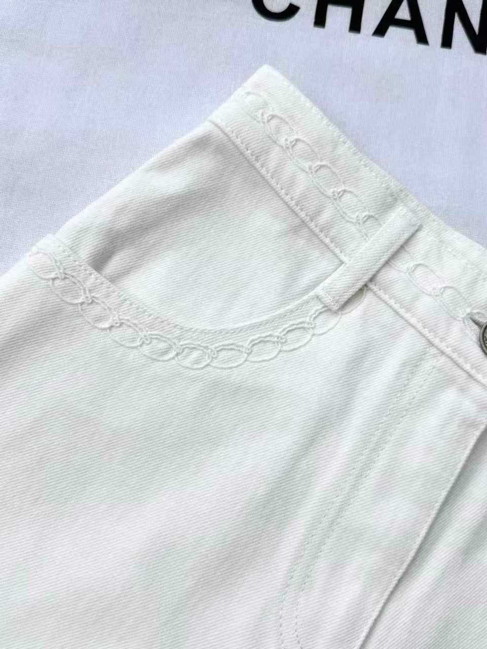 샤넬 체인 자수 와이드 데님 진