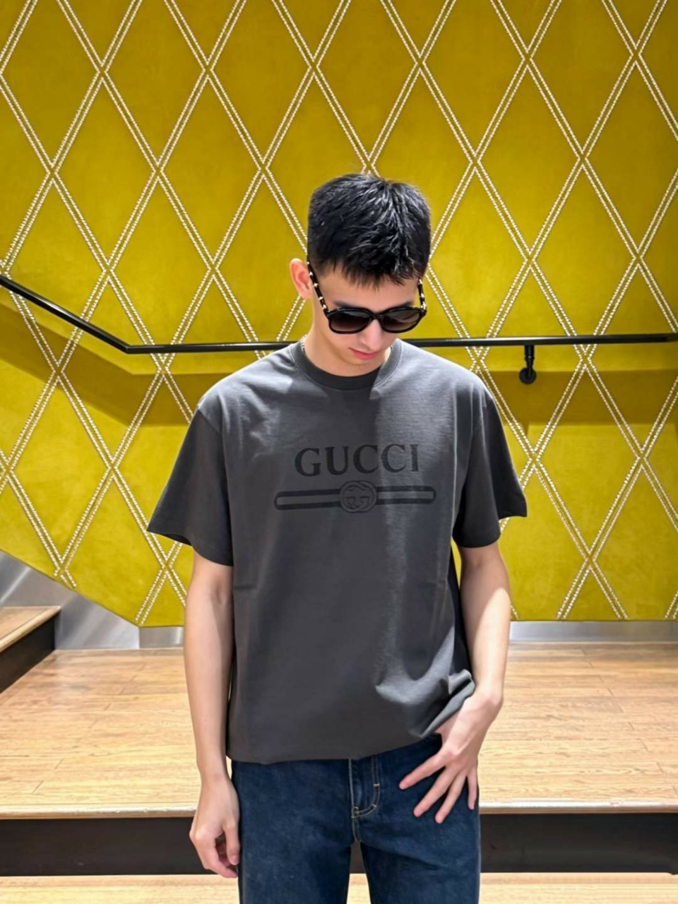 구찌 GG 프린트 코튼 저지 티셔츠