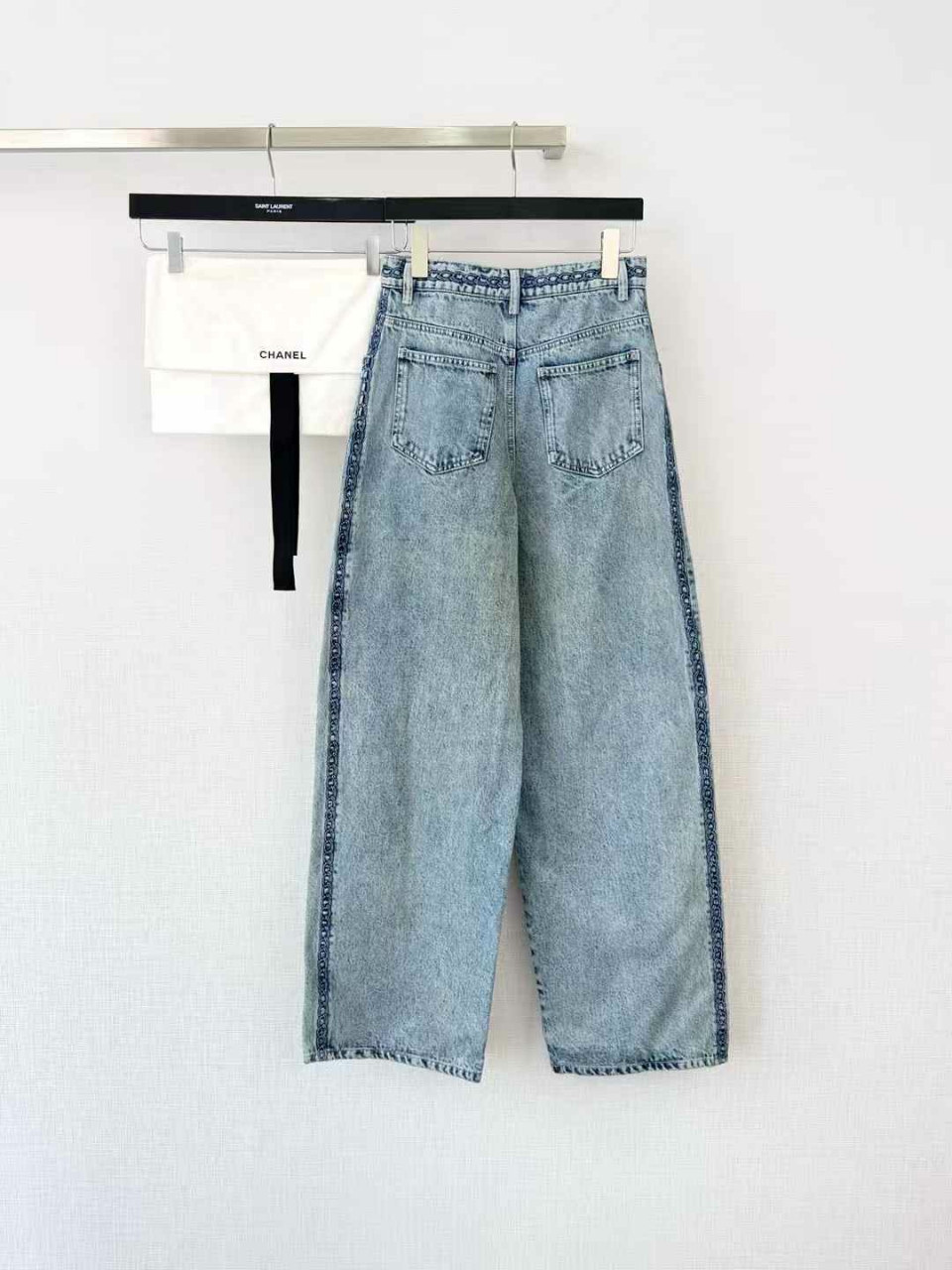 샤넬 체인 자수 와이드 데님 진