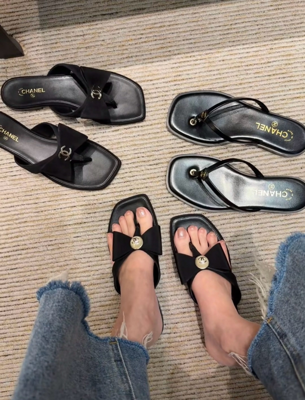 샤넬 CC로고 리본 샌들