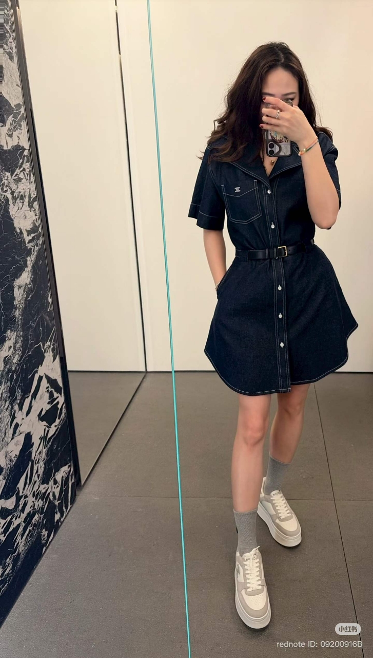 셀린느 트리옹프 데님 벨트 원피스