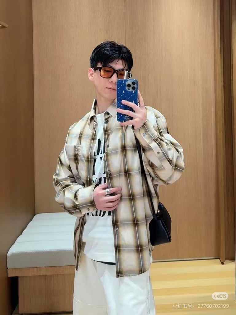 아미 자수 체크 플란넬 셔츠