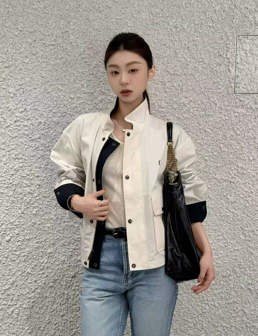 생로랑 브러시드 코튼 캔버스 리버서블 워크 자켓