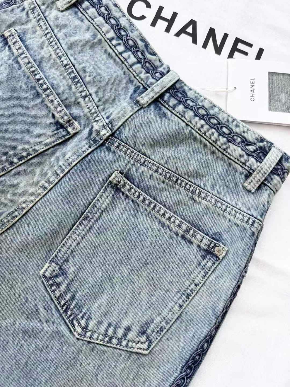 샤넬 체인 자수 와이드 데님 진
