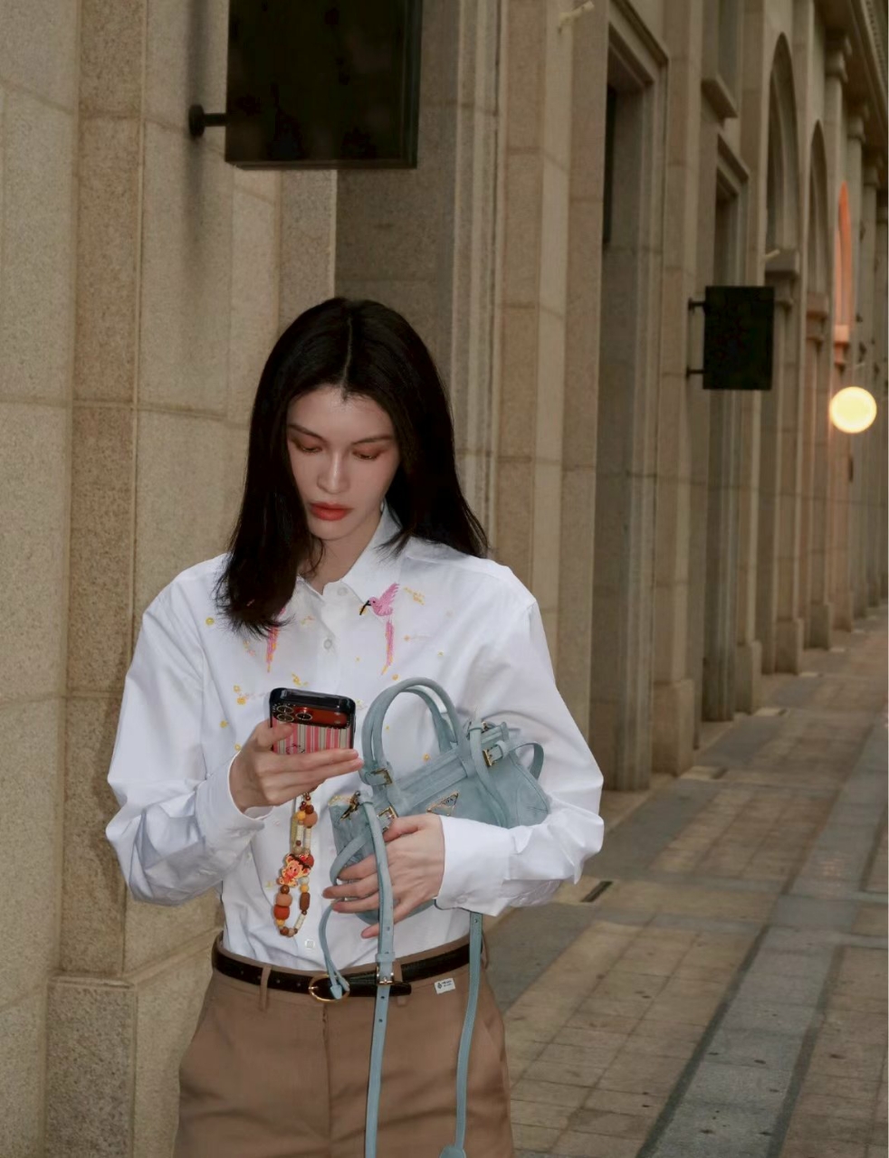 프라다 자수 포플린 셔츠