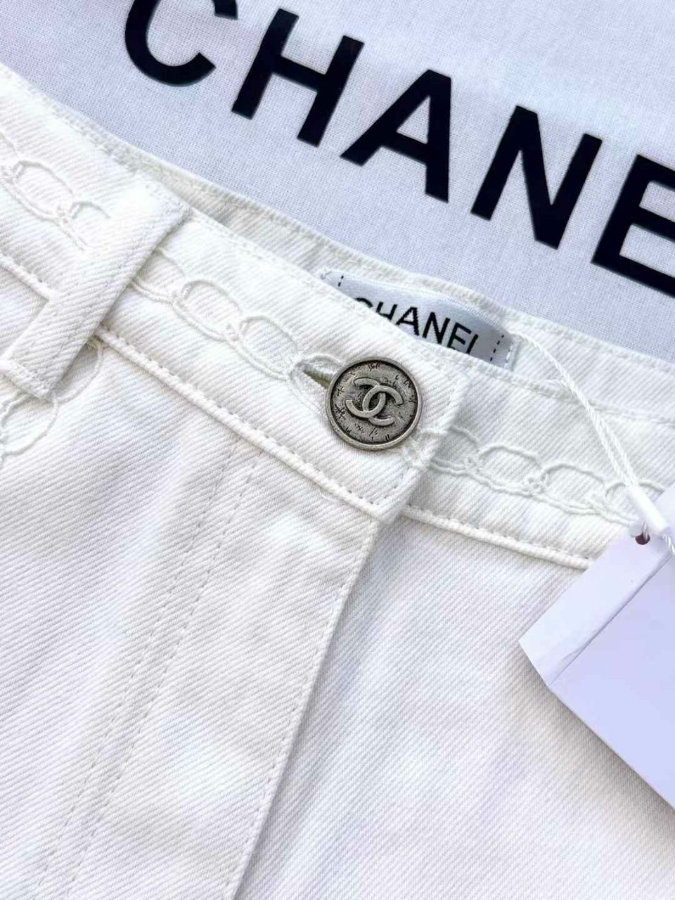 샤넬 체인 자수 와이드 데님 진
