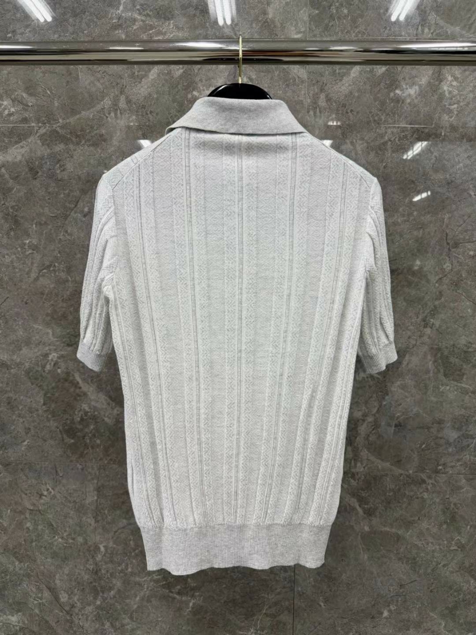 브루넬로쿠치넬리 코튼 자카드 스트라이프 니트 폴로 셔츠