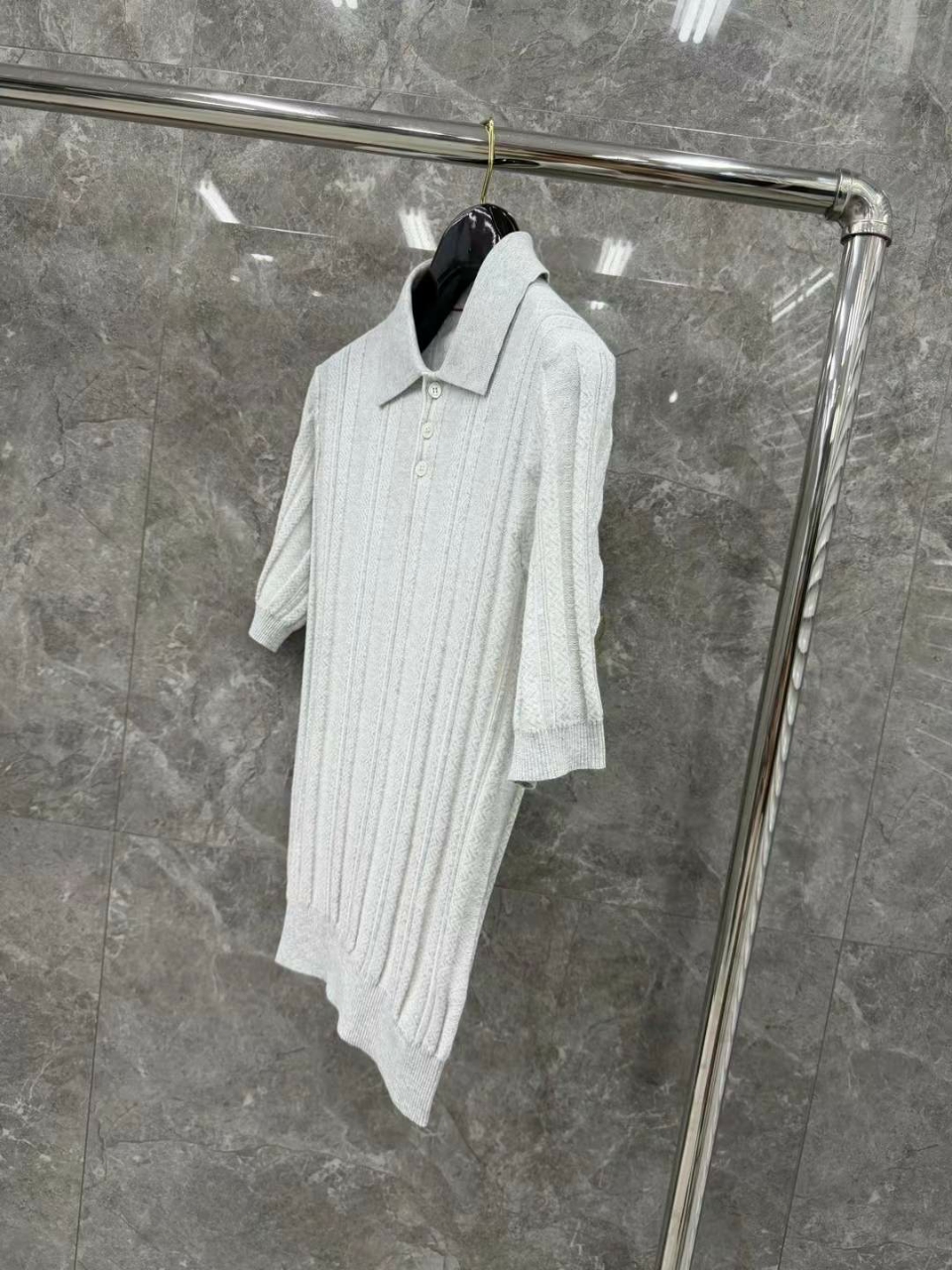 브루넬로쿠치넬리 코튼 자카드 스트라이프 니트 폴로 셔츠