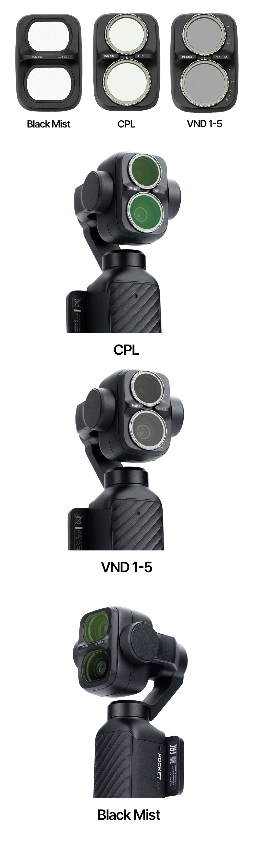 DJI Professional kit for DJI Pocket 4P including VND1-5 + Black Mist + CPL