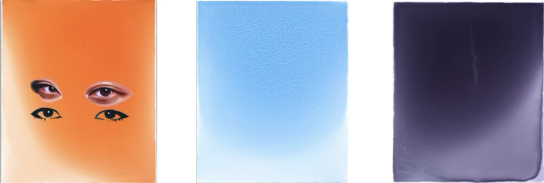 1. 〈Just the two of us 15〉, 2024, mixed media, 53x45.5cm 2. 〈20240118, 22.3℃55.2%-8.9℃83%〉, 2024, acrylic on canvas, 45.5×37.9cm 3.〈20240619, 24.6℃45.3%34.1℃40%〉, 2024, acrylic on canvas, 45.5×37.9cm