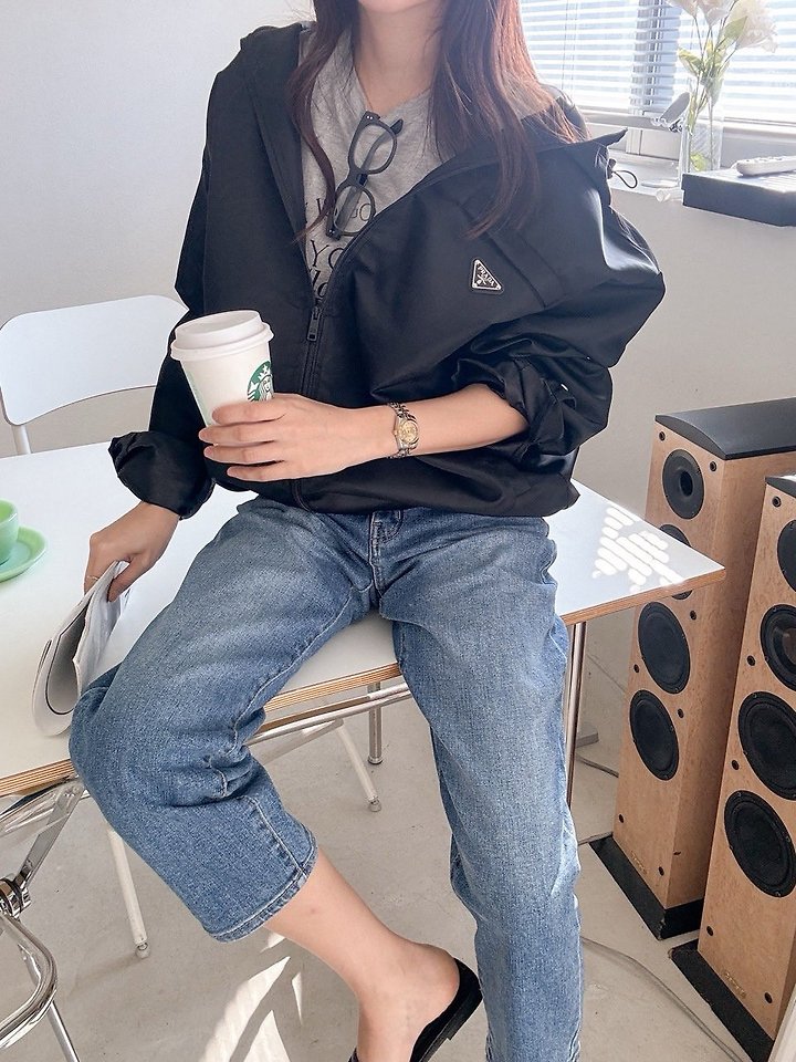 프라다 리나일론 후드 블루종 자켓