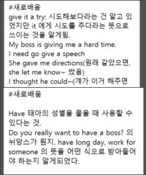 영어식사고 부트캠프를 활용한 수강생의 새로배움 노트 작성 예시.png