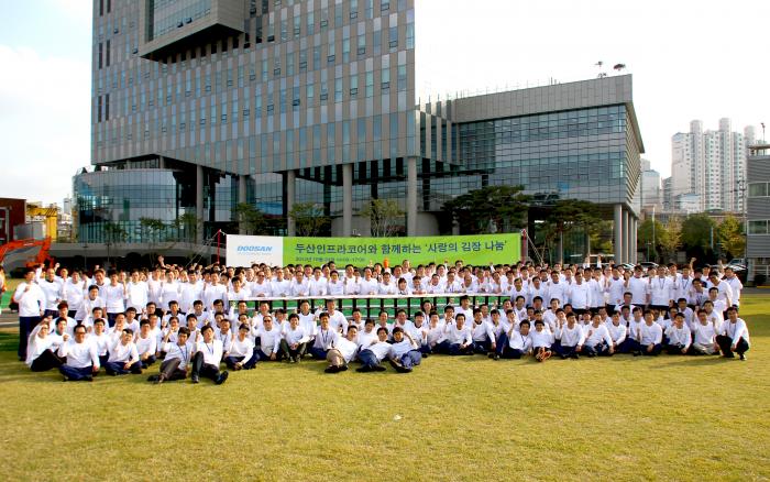 ‘사랑의 김장 나눔’ 행사에 참여한 태화복지재단 직원과 두산인프라코어 임직원