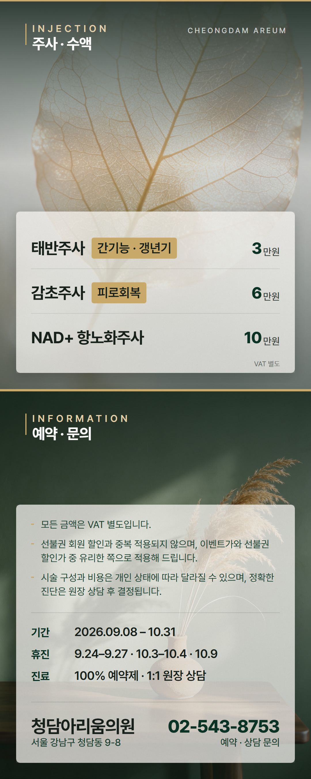 청담아리움의원 9-10월 이벤트 — 주사·수액 가격과 예약 안내