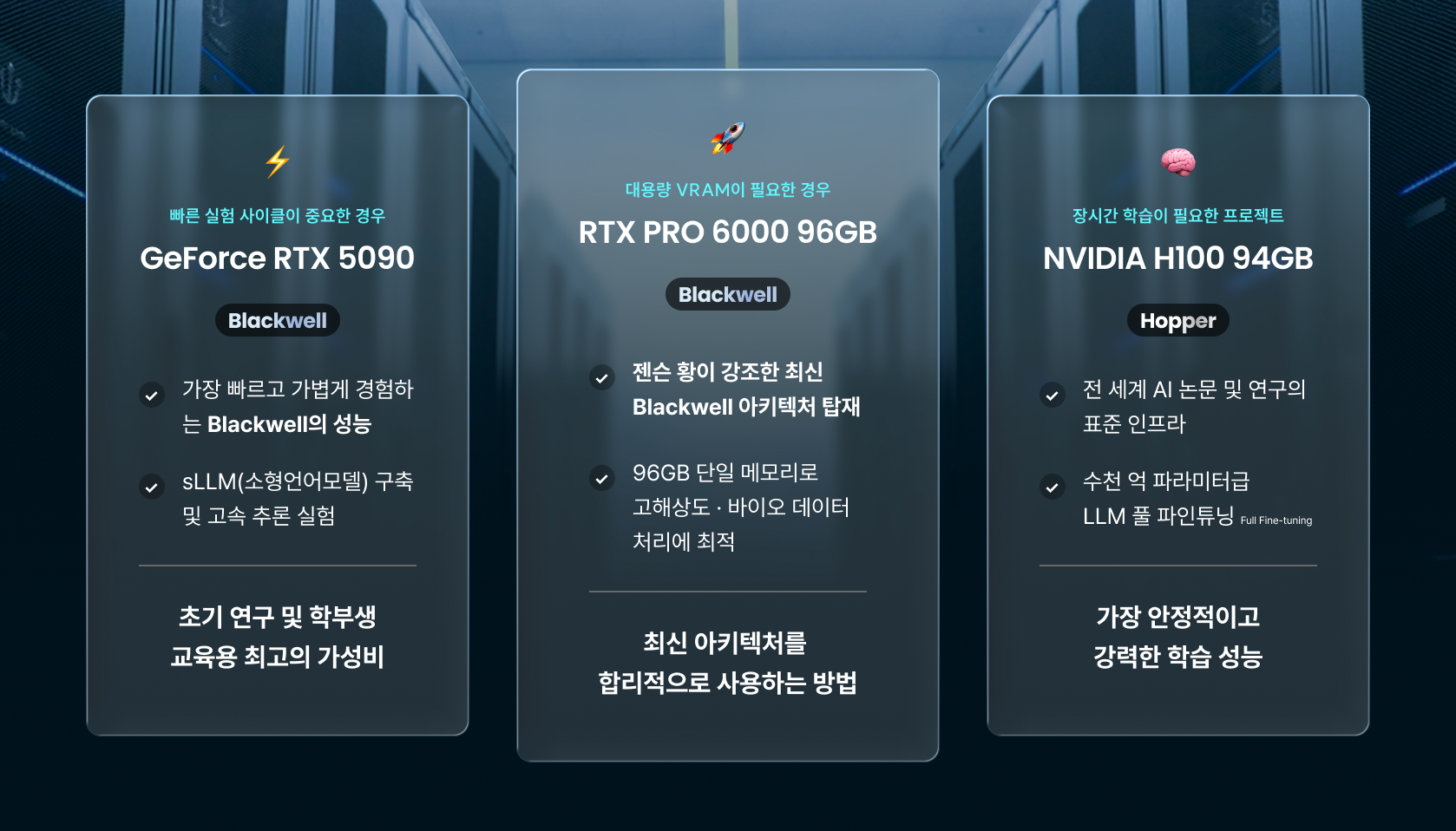 블랙웰(Blackwell) 및 호퍼(Hopper) 아키텍처 기반의 바로AI GPU 서버 포세이돈 라인업: GeForce RTX 5090, RTX PRO 6000 96GB, NVIDIA H100
