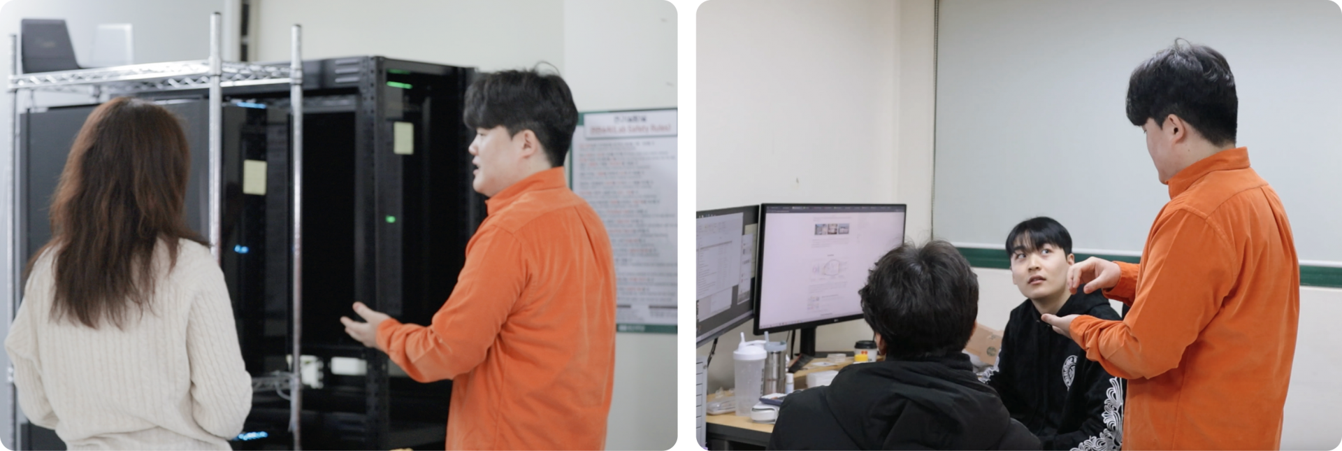 별도의 서버실 없이도 쾌적한 저소음, 저발열로 운영되는 GPU 서버를 통해 울산대 연구원들이 유연하고 효율적이게 연구하는 모습