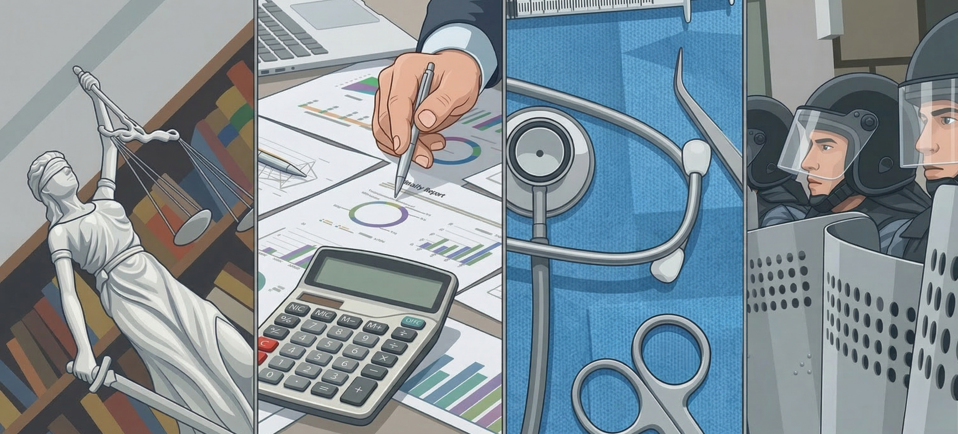 법률(Legal), 금융(Finance), 스마트 팩토리(Smart Factory), 의료(Medical & Healthcare), 국방(Public & Defense) 등 민감 데이터를 취급하여 sLLM 파인튜닝과 온프레미스 인프라 구축이 필수적인 5개 전문 산업 분야의 상징 이미지.